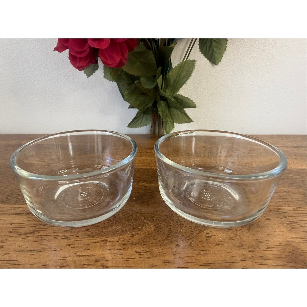 Anchor Hocking Custard Cups Clear Glass Ramekins Vintage Baking Bowls Set of 2